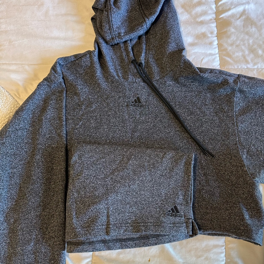 Adidas Heather Gray Cropped Hoodie and Shorts